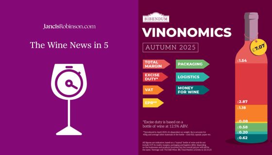 Wine news in 5 logo and Bibendum wine duty graphic