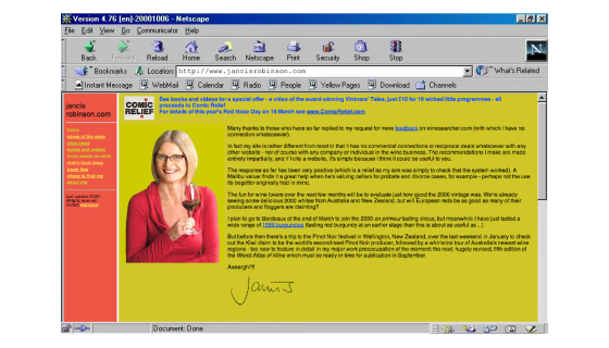 screenshot of JancisRobinson.com from 2001