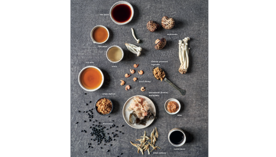 Aerial view of various Asian ingredients