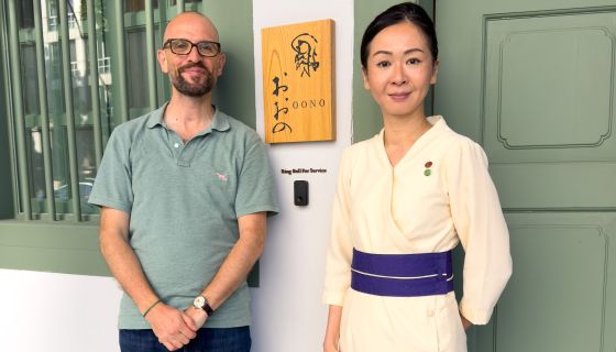 Richard Hemming and Hiromi Ohno outside Sushi Oono