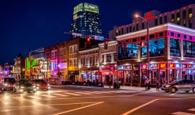 Broadway all lit up in Nashville TN