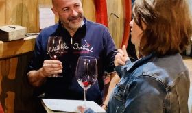 Claudio Fenocchio with Arnica Rowan and his orange Arneis in Piemonte