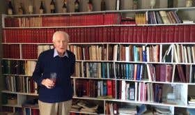 Michael Broadbent MW in his London study with tasting notebooks