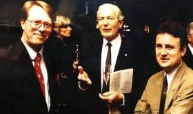 Jan Paulson, Serena Sutcliffe MW, Michael Broadbent and Stephen Browett at a Hardy Rodenstock tasting in the late 1980s