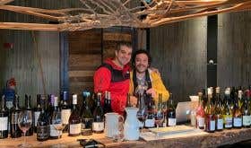 Ferran Centelles in red with Héctor Riquelme tasting wine in Chile 