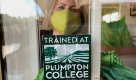 Emma Rice at Hattingley Valley with Plumpton College sign