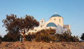 Santorini church with vines