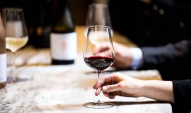 Deep red wine in one Jancis Robinson glass