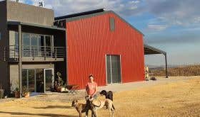 Rebuilt Lismore winery with Sam O'Keefe and dogs