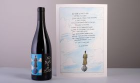 No Man is an Island wine bottle and artwork