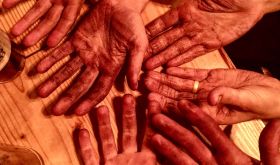 Oregon winery workers' hands