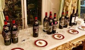 Biondi-Santi Brunello bottles lined up for tasting at the Ritz-Carlton London.