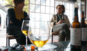 Ana Cabestrero and Carmen Borrego Plá chatting over sherry at El Maestro Sierra; credit Steven Alexander. 