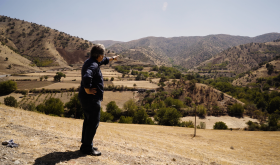 Vahe Keushguerian looks out over a dry Iranian landscape