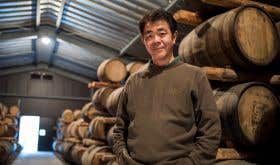 Ichiro Akuto of Chichibu distilleries in a barrel room