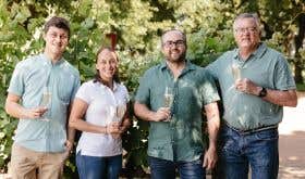 Left to right: Frank Slabbert (Assistant winemaker), Danna de Jongh (Cap Classique & white winemaker), Michael Malan (Cellarmaster & red winemaker), Johan Malan (Director of winemaking). Danna de Jongh makes all white wines, excluding any containing Chenin Blanc, which Michael makes.