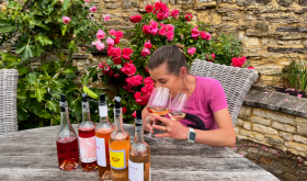 Tam tasting rosé in the garden