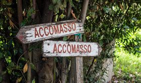 Acomasso sign in Barolo vineyard
