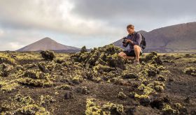 John Szabo photographing vines on Lanzarote, Canary Islands
