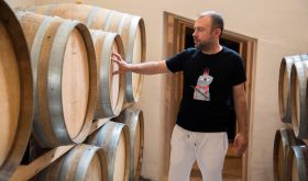 Stamatis Mylonas, Savatiano master, in his barrel cellar