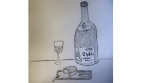 a drawing by the author showing a bottle of Chardonnay