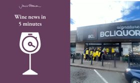 BC strikers in front of BC liquor store, and jr-wine-news-5-min-logo