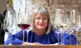 Jancis with wine glasses
