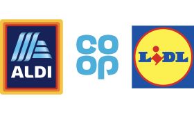 Aldi Co-op and Lidl logos