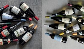 Collage of mixed wine bottles