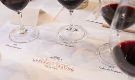 Glasses of Cape Mentelle red wine on a tasting mat