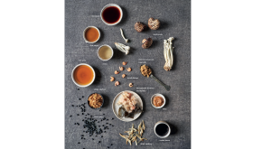 Aerial view of various Asian ingredients