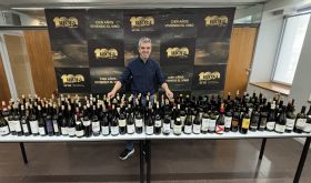 Ferran with many bottles of Rioja tasted at the Consejo Regulador