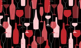 illustration of wine bottles and glasses
