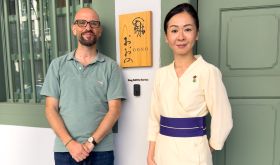 Richard Hemming and Hiromi Ohno outside Sushi Oono