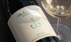 Weingut J. Hofstätter Dr Fischer Zero Brut Sparkling bottle with glass of white wine; Photo ©Mattia Mionetto