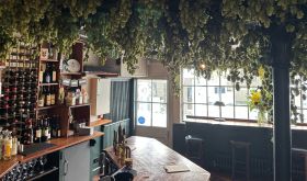 Hops hang from the ceiling at Dylan's at The Kings Arms in St Albans