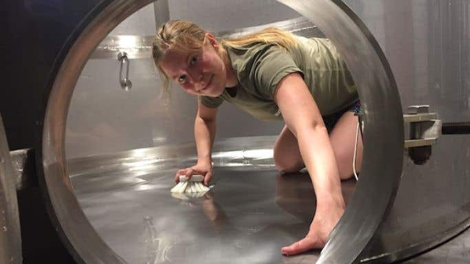 Samantha Cole-Johnson cleaning a tank in Oregon's Willamette Valley 2019