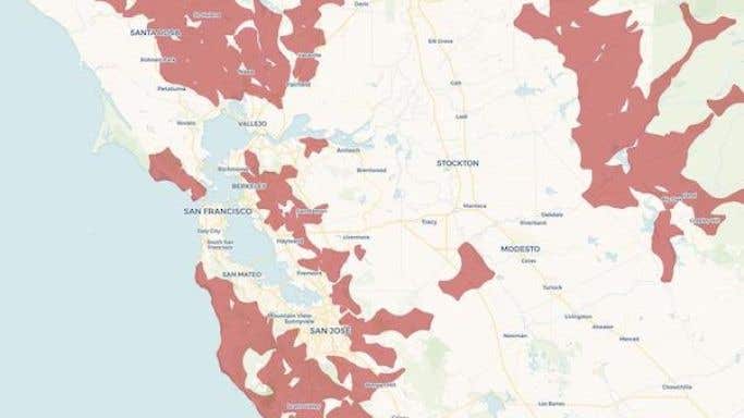Map of power cuts in northern California in October 2019