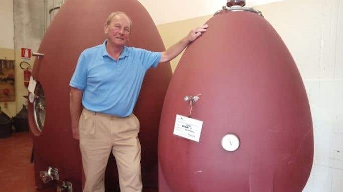 Tuscan winemaker Robin Baum with concrete eggs