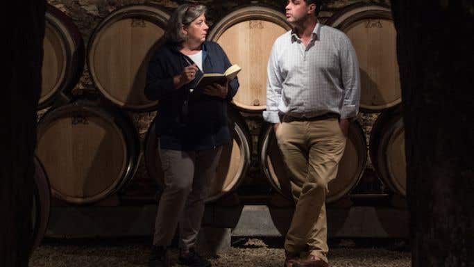 Fiona Morrison MW and Louis-Michel Liger-Belair in his cellar
