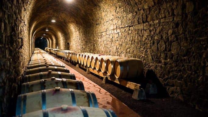 The barrel-filled tunnel of Domaine du Tunnel