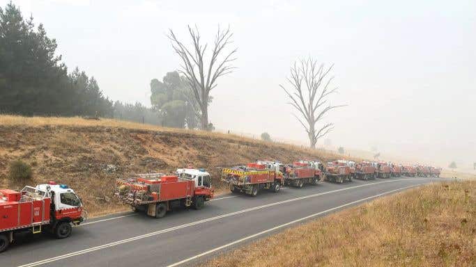 Fire trucks in Tumbarumba, New South Wales January 2020