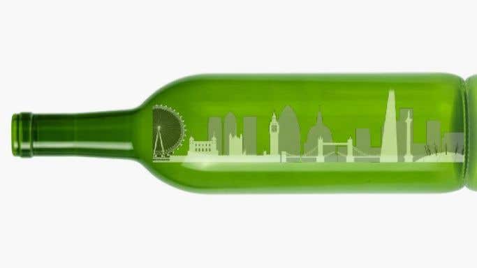 London skyline in a wine bottle