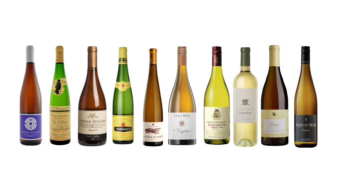 Bottle shots of various white wines