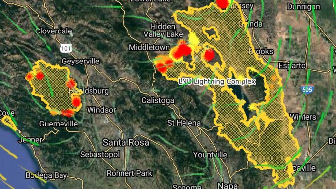 N California wildfires screenshot 9.30 pm 26 August 2020