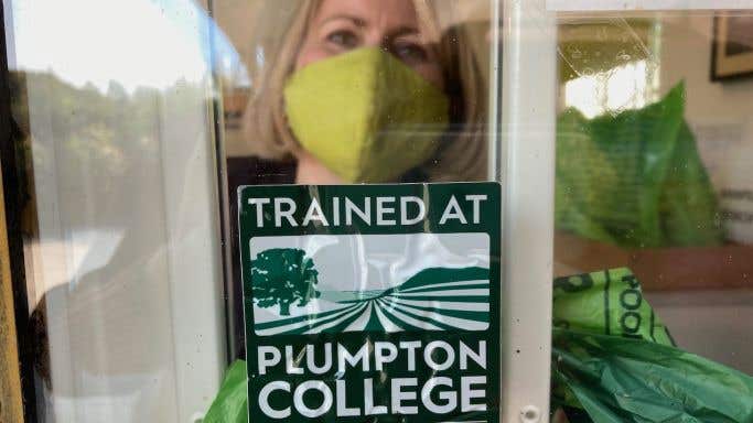 Emma Rice at Hattingley Valley with Plumpton College sign