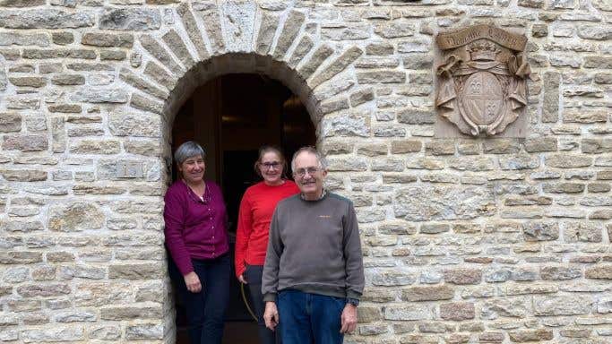 Lafarge family in their doorway in Volnay, Burgundy