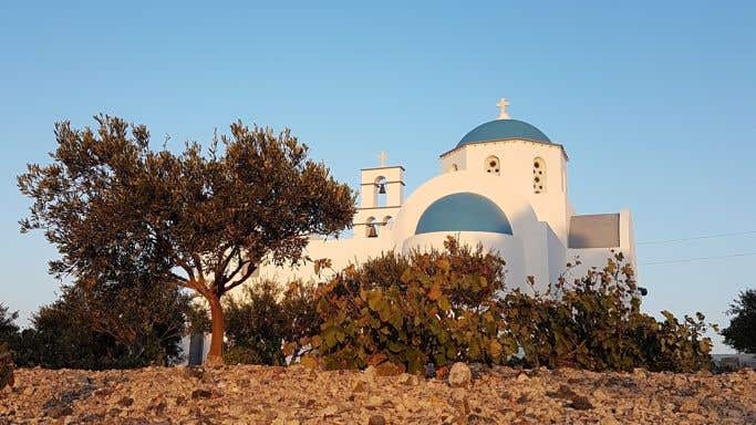 Santorini church with vines