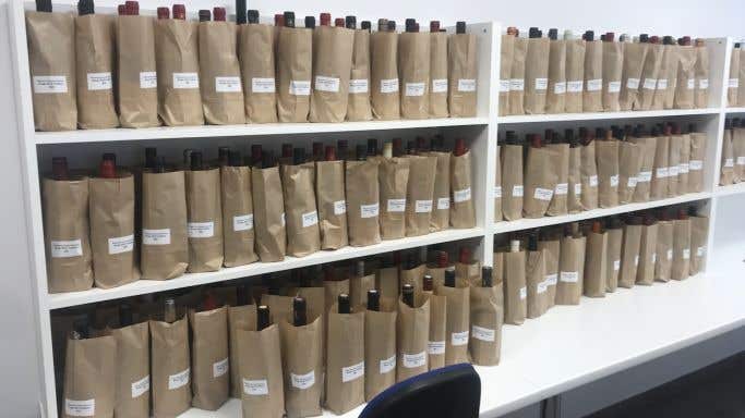 Samples of 2019 Chateauneuf-du-Pape ready for blind tasting