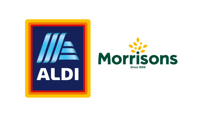 logos of Aldi and Morrisons